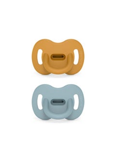 SUAVINEX Color Essence Sx Pro Silicone Baby Pacifier 2Pk, Made With 100% Soft Silicone, Baby Essentials Perfect For Breastfeeding Babies, Designed In Spain, 0-6 Mths, Mustard/Blue  - Image 1
