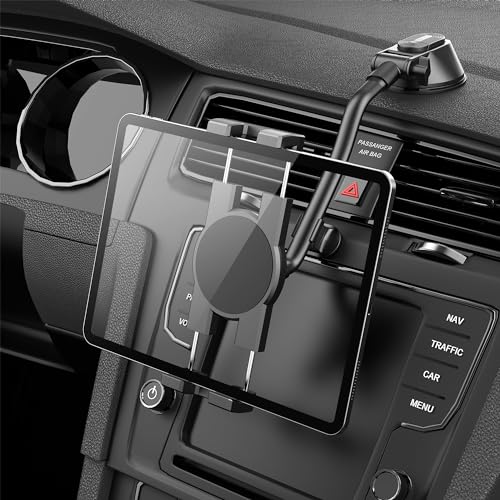 Peastrex Tablet Holder for Car Dashboard Ipad Holder Gooseneck Windshield Strong Suction Cup Mount for 4.5-12.9" Tablets Phones, iPad Pro, Galaxy Tab, iPhone 15 14 Galaxy S25 S24 Z Fold 5 4 - Image 1