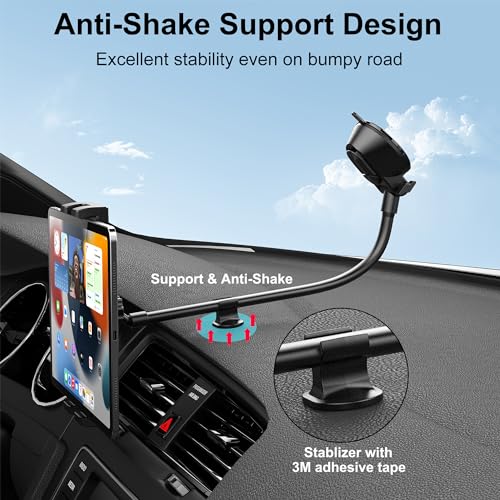 Peastrex Tablet Holder for Car Dashboard Ipad Holder Gooseneck Windshield Strong Suction Cup Mount for 4.5-12.9" Tablets Phones, iPad Pro, Galaxy Tab, iPhone 15 14 Galaxy S25 S24 Z Fold 5 4 - Image 2