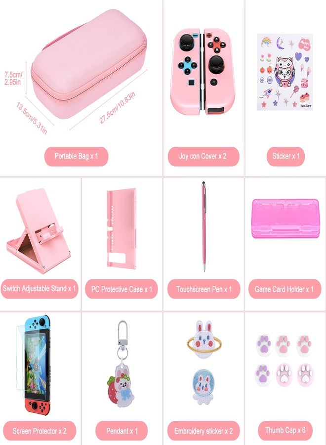 innoAura Switch Case for NS Switch 18 in 1 Switch Accessories Bundle with Switch Carrying Case, Switch Game Case, Switch Screen Protector, Switch Stand, Switch Thumb Grips (Pink), Switch Pink, Modern - Image 2