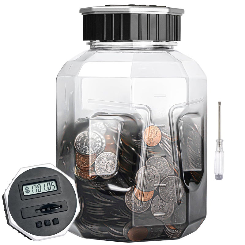 XLarge Piggy Bank for Adults Kids Vcertcpl Digital Coin Counting Bank with LCD Counter 24L Capacity Great Coin Counter Bank Money Counting Jar with Total Amount Displayed Bank for All US Coins