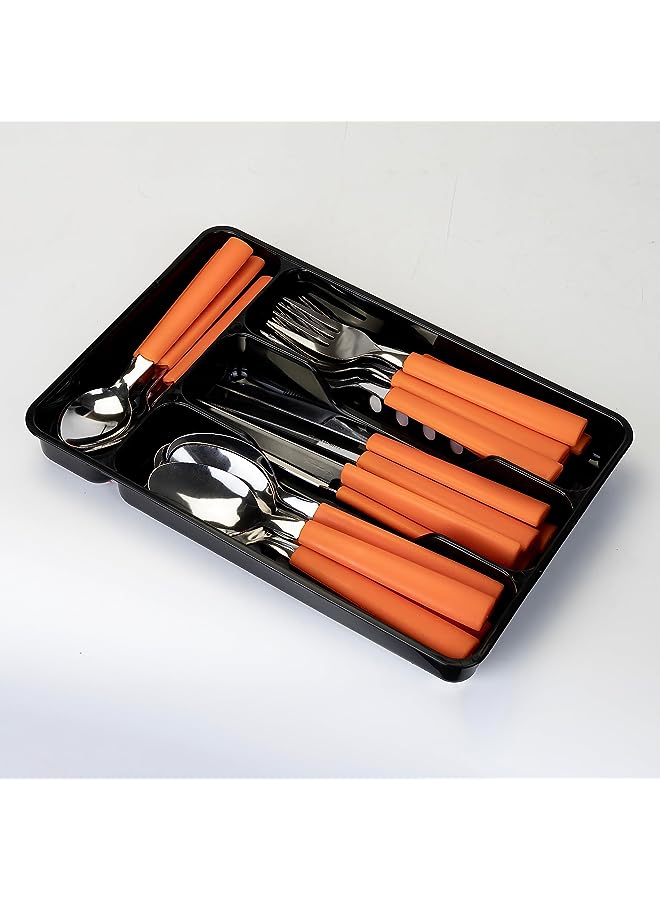 GOGO Cutlery Set, 25 Piece Set - Includes Knives, Forks, Spoons, Teaspoons, with Tableware Box - Orange - Image 1