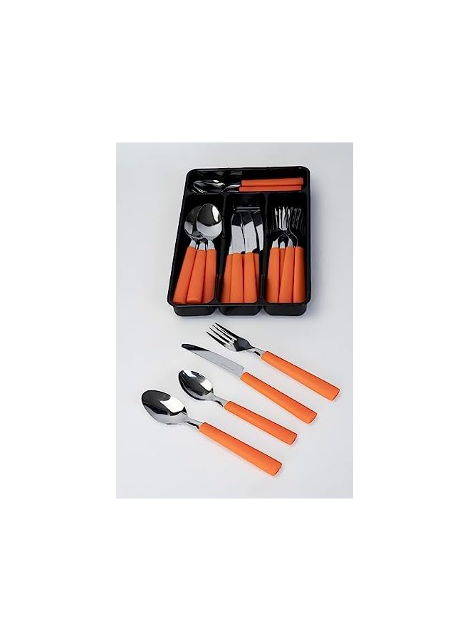 GOGO Cutlery Set, 25 Piece Set - Includes Knives, Forks, Spoons, Teaspoons, with Tableware Box - Orange - Image 2