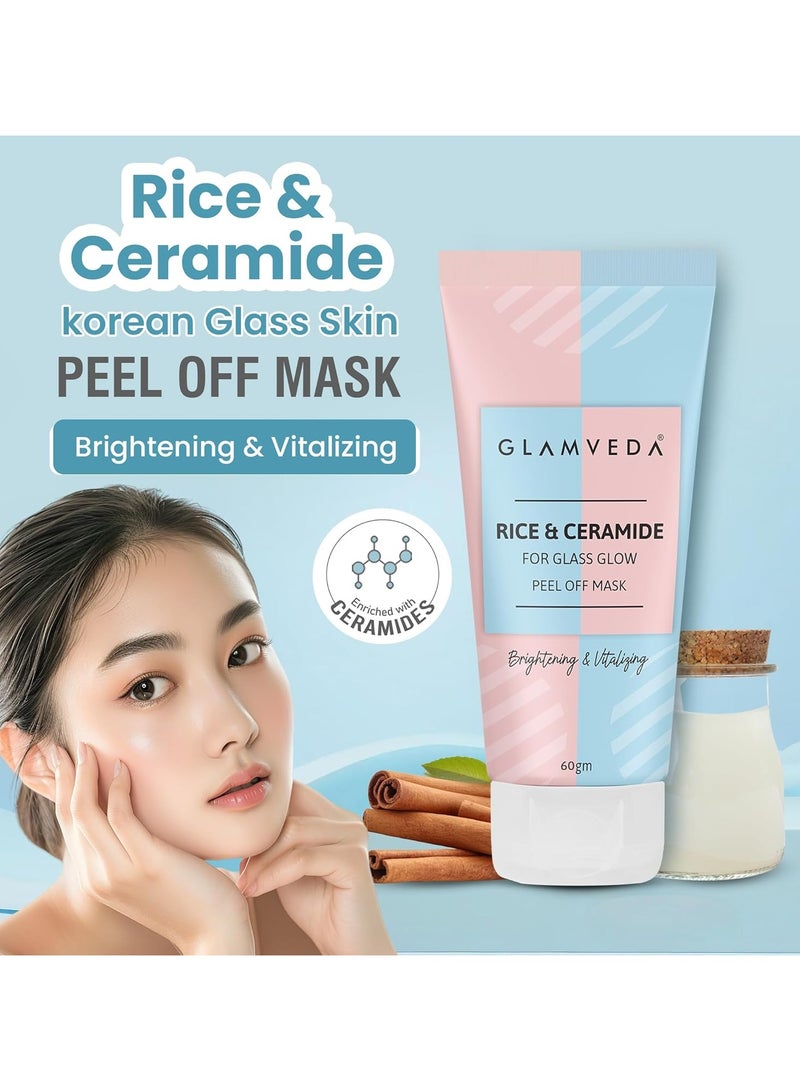 Glamveda Rice & Ceramide Peel-Off Mask | Hydrating & Barrier-Strengthening | Brightens, Evens Tone & Reduces Signs of Aging |All Skin Types | 60 gm - Image 2