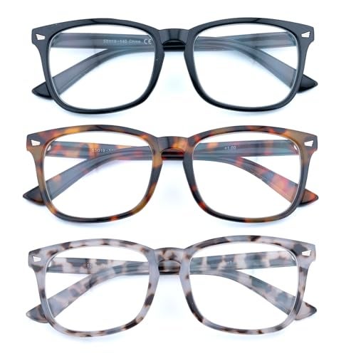 FEIVSN 3 Pack Reading Glasses for Women Men Full Lens Readers PC Frame Fixed Hinge One Power Eyewear, Black + Brown Tortoiseshell + Pea Color, +2.50 - Image 1
