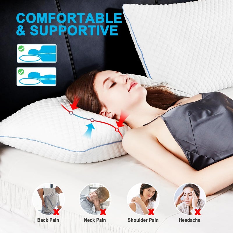 VVZ Cooling Bed Pillows Standard Size Set of 2,Shredded Memory Foam Pillows with Gel, Adjustable Firmness for Side, Back, Stomach Sleepers, 20x26, White - Image 2