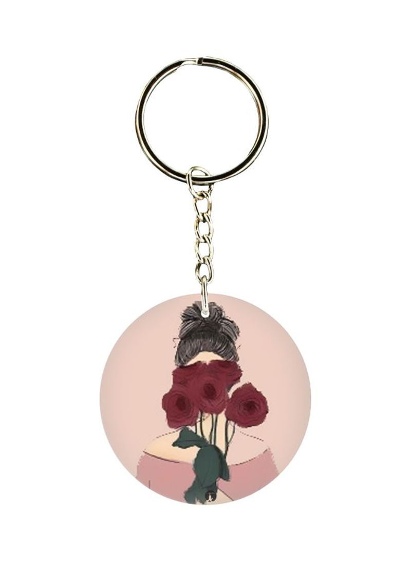 Person Holding Flower Printed Double Sided Keychain
