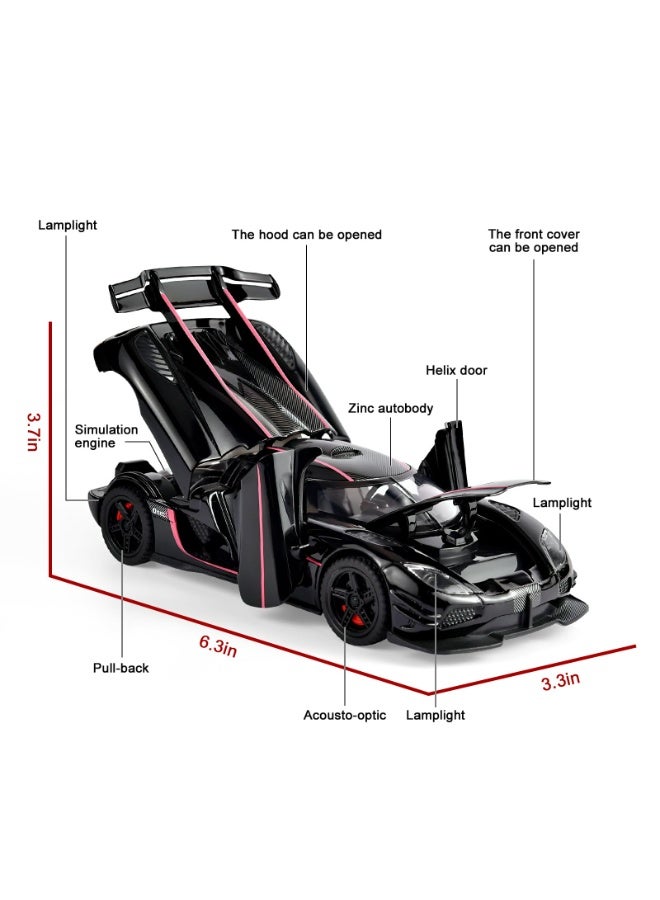 Chabeia Toy Cars 1/32 Scale Koenigsegg One Diecast Cars,Car Models with Light Sound and Pull Back,Car Toys Birthday Gifts for Boys and Boyfriends (Black) - Image 5