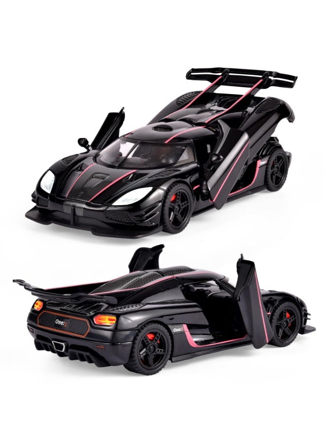 Chabeia Toy Cars 1/32 Scale Koenigsegg One Diecast Cars,Car Models with Light Sound and Pull Back,Car Toys Birthday Gifts for Boys and Boyfriends (Black) - Image 3