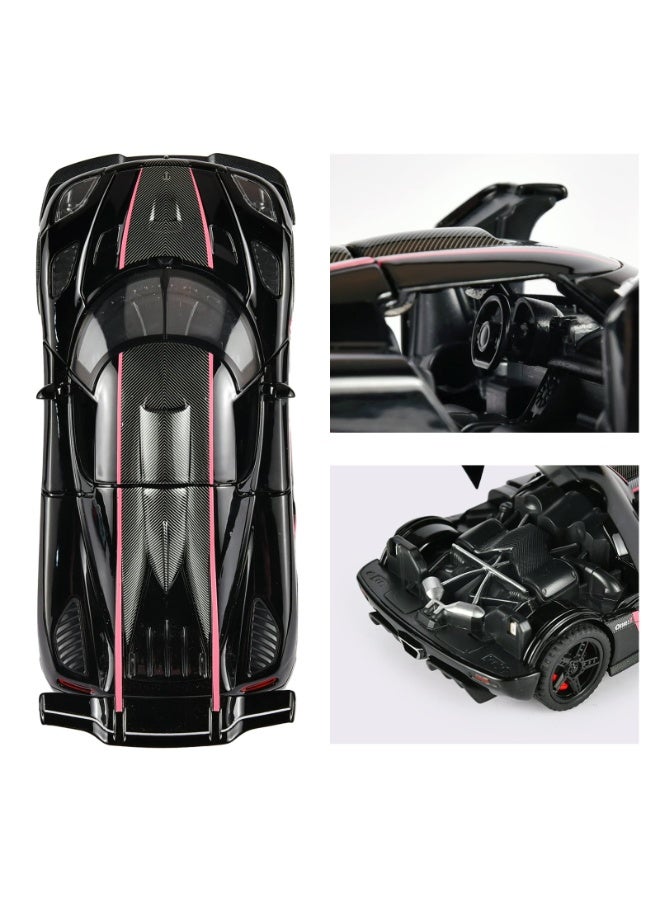 Chabeia Toy Cars 1/32 Scale Koenigsegg One Diecast Cars,Car Models with Light Sound and Pull Back,Car Toys Birthday Gifts for Boys and Boyfriends (Black) - Image 4
