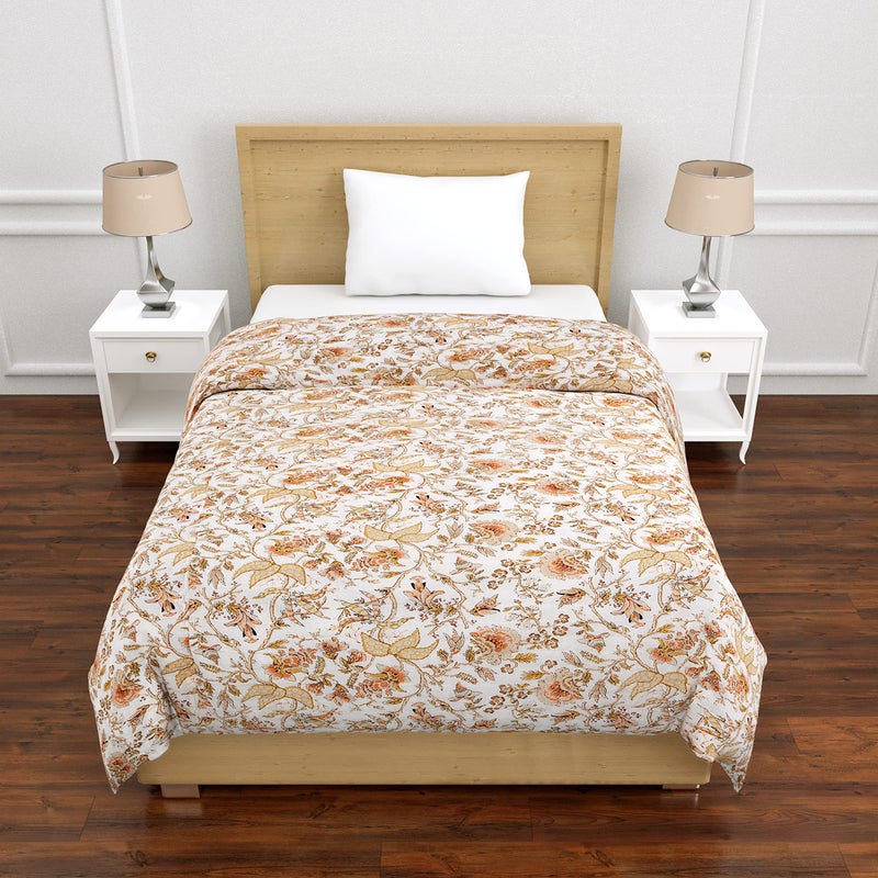 FABDESIGN QUILTS FABDESIGN QUILTS 300 TC Microfiber Single Bed Gold Print Heritage Jaipuri Razai Jaipuri Rajai Ac Quilt for Winter Soft Light Weight Rajasthani Traditional Cotton Comforter (55 x 85 inch) - Image 1