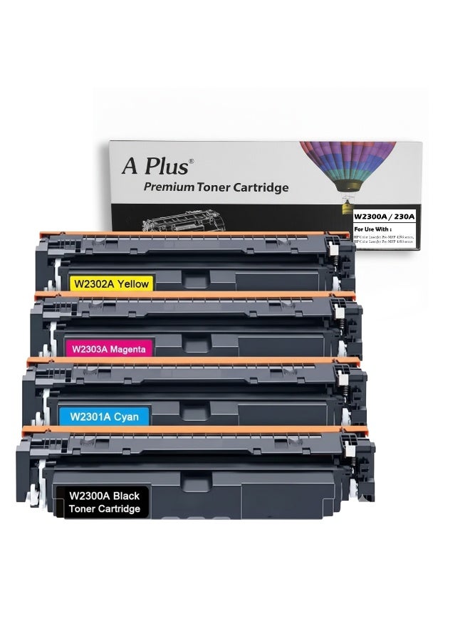 APLUS 230A W2300A Replacement Toner Cartridges with Chip (Set of 4: BK/C/M/Y) – Compatible with HP Color LaserJet Pro 4203dw, 4203dn, MFP 4303dw, 4303dn, 4303fdw - Image 1
