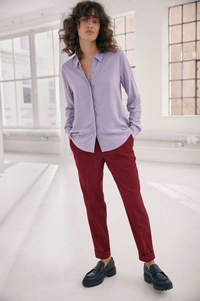 Tchibo Women Regular Fit Solid Staright Leg Pants, Maroon  - Image 1