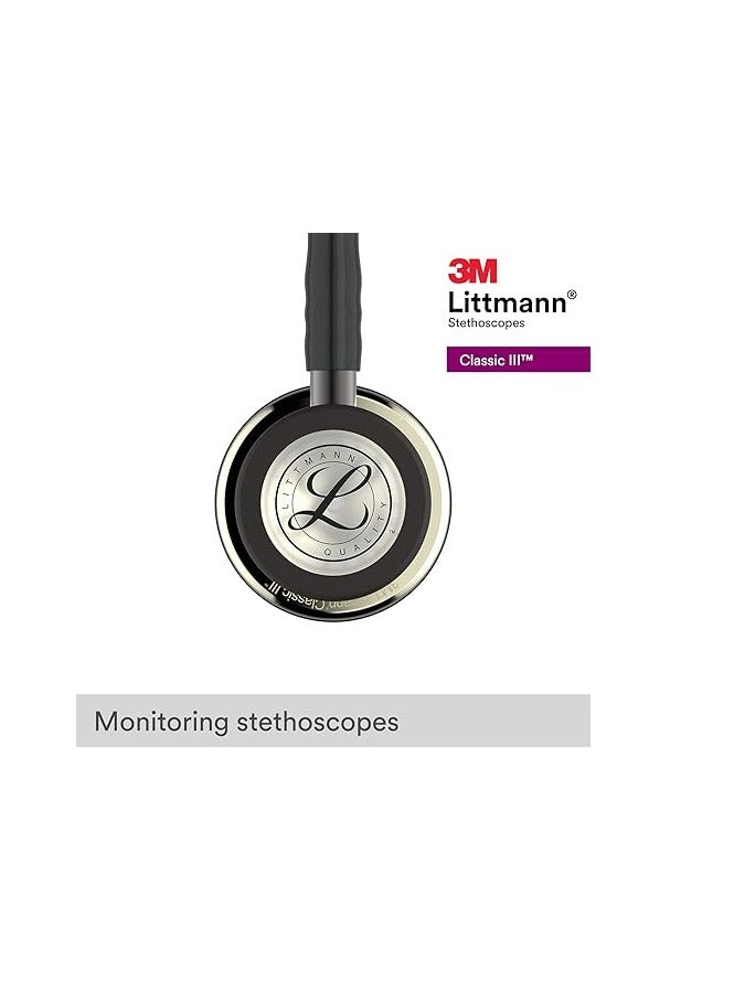 ليتمان سماعة الطبيب 3M ليتمان كلاسيك III للمراقبة، قطعة صدر بلمسة نهائية بلون الشمبانيا، أنبوب أسود، جذع دخان وسماعة رأس، 27 بوصة، 5861 - Image 3