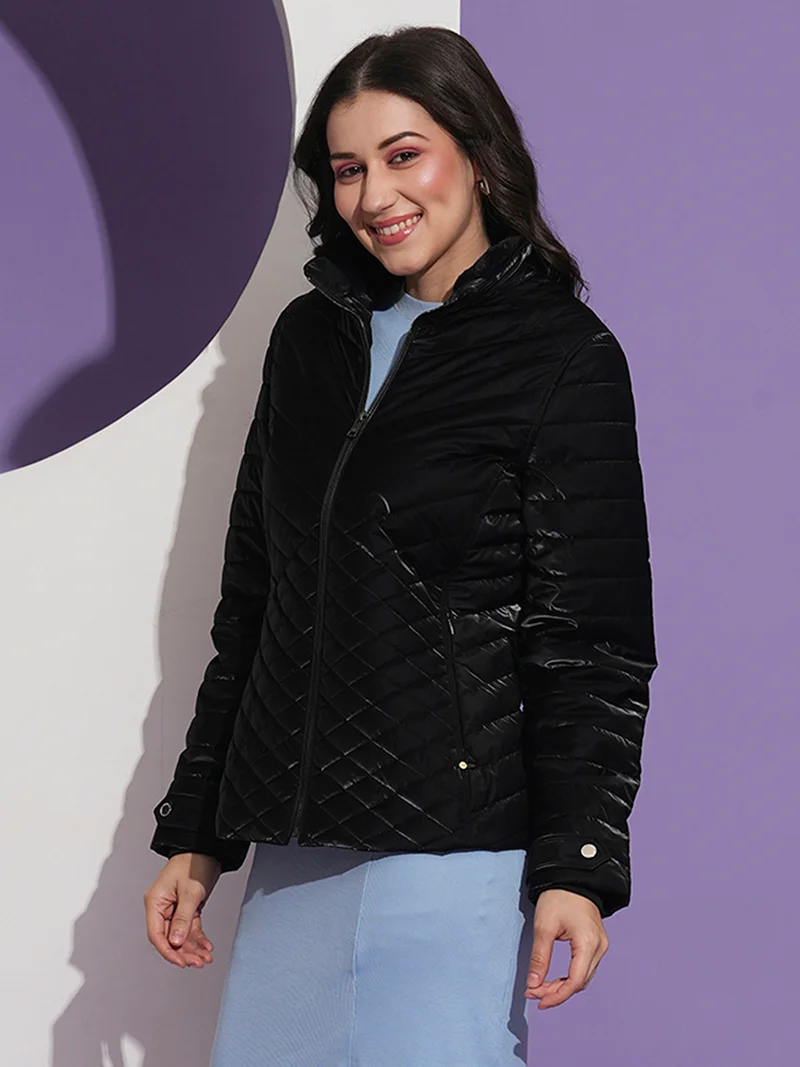 globus Globus Women Mock Neck Front Pockets Winter Wear Insulator Puffer Jacket