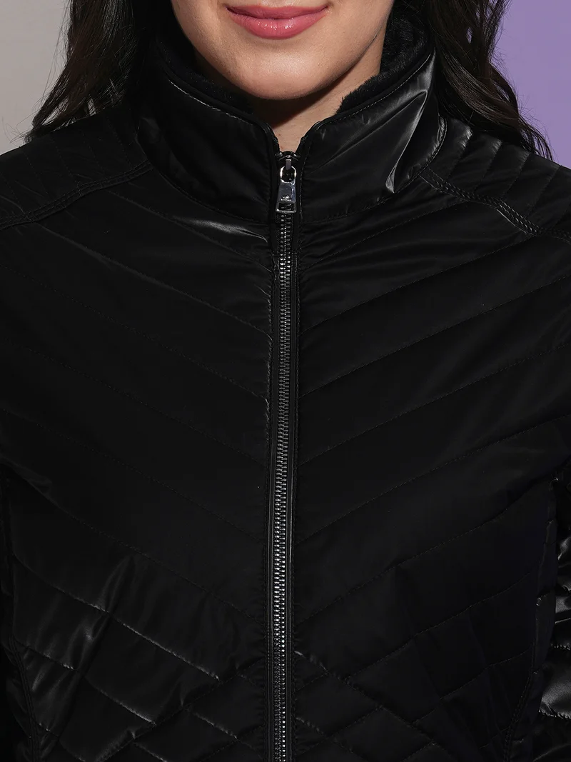 globus Globus Women Mock Neck Front Pockets Winter Wear Insulator Puffer Jacket