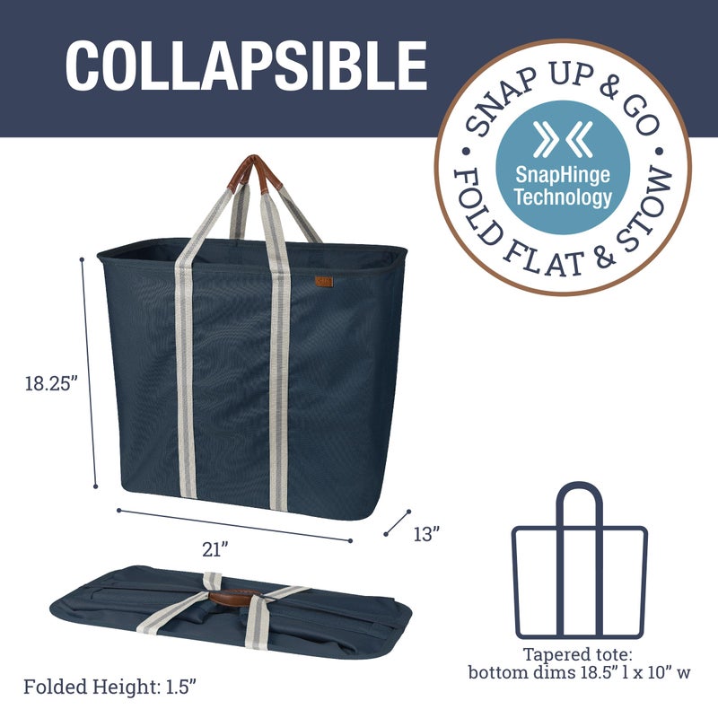 CleverMade Collapsible Laundry Caddy â€“ Foldable Laundry Hamper & Tote, XXL 64L Pop-Up Laundry Basket with Handles, Space-Saving Laundry Organizer for Home & Travel, 2 Pack - LUXE Navy Noir - Image 2