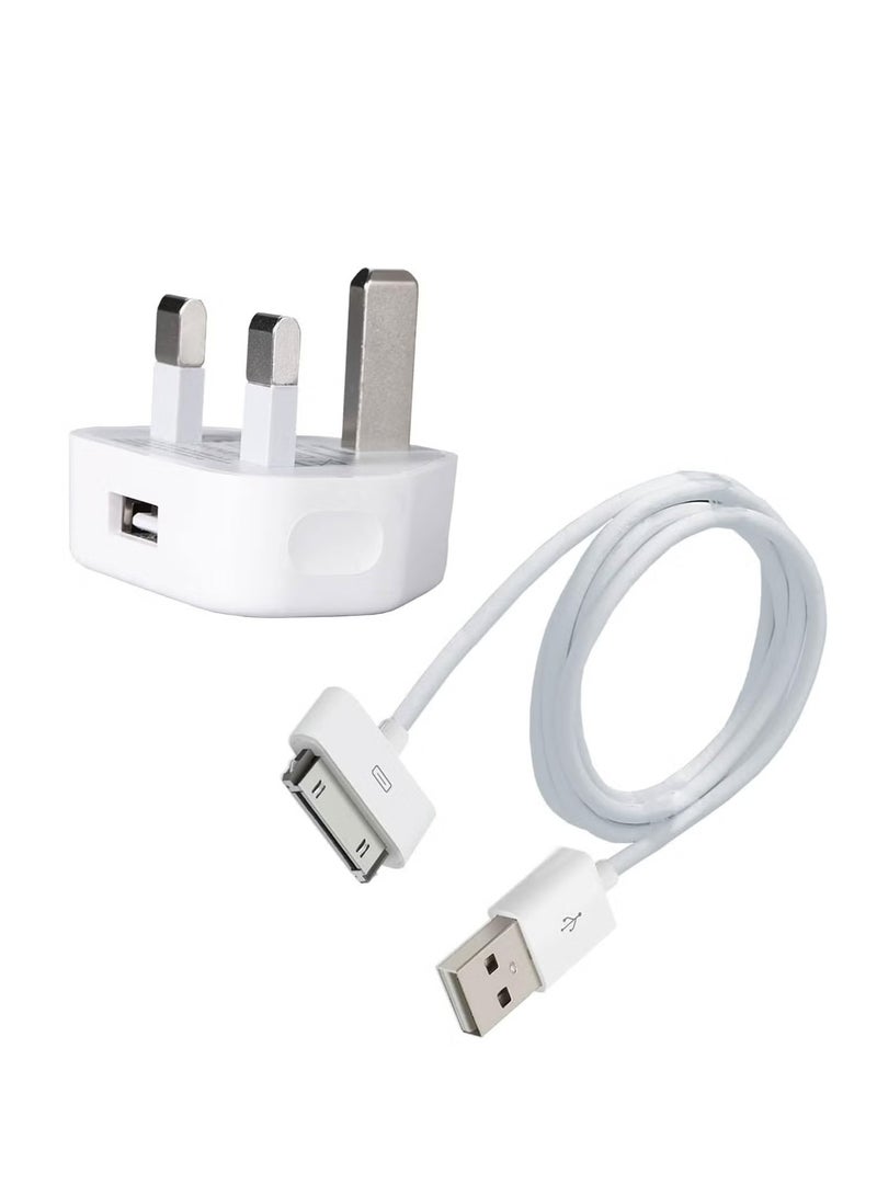 قابس شاحن حائط وكابل بطول 1 متر متوافق مع آيفون 4/4S/3G/3GS، آيباد 2/3، آيبود تاتش/نانو/كلاسيك - Image 1