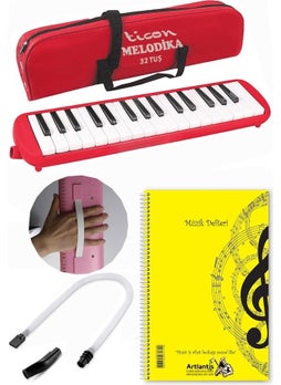 Artlantis Melodica 32 Keys Red Cloth Bag 1 Piece Music Book A4 Plastic Cover 40 Sheets Spiral 1 Piece Melodica with Hose Hanger Carrying Handle School Student  - Image 1