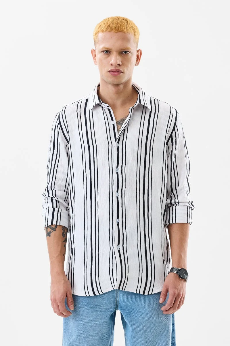 SNITCH Slim Fit Stripes White Shirt