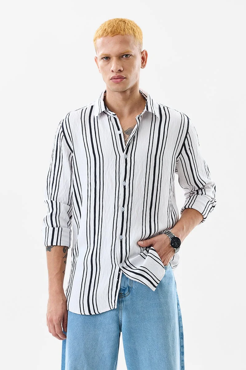 SNITCH Slim Fit Stripes White Shirt