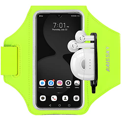 HAISSKY Running Armband with Earphone Bag Cell Phone Armband for iPhone 17 16 15 Pro 14 Plus 13 11 XR, Galaxy S24/S10 Water Resistant Sports Phone Holder Case & Zipper Slot Car Key Holder for 6.7 inch Phone - Image 1
