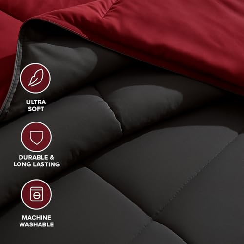Bhoomi Impex Bed Comforter - Double Size - Elegant Dark Grey & Burgundy - 300 GSM Quilt Blanket Rajai - Winter Warm Down Alternative Duvet Insert with Corner Ties - Image 5