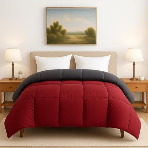 Bhoomi Impex Bed Comforter - Double Size - Elegant Dark Grey & Burgundy - 300 GSM Quilt Blanket Rajai - Winter Warm Down Alternative Duvet Insert with Corner Ties - Image 2