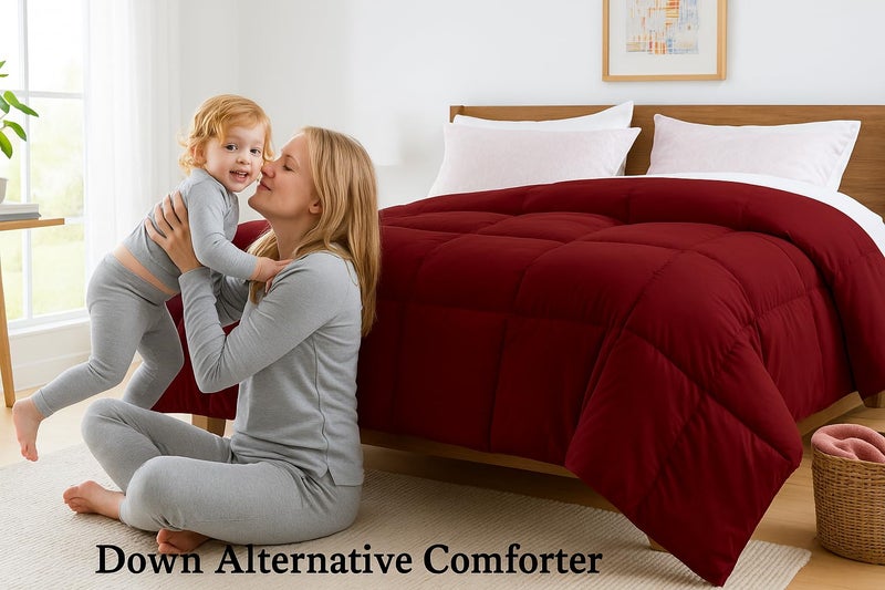 Bhoomi Impex Bed Comforter - Double Size - Elegant Dark Grey & Burgundy - 300 GSM Quilt Blanket Rajai - Winter Warm Down Alternative Duvet Insert with Corner Ties - Image 4
