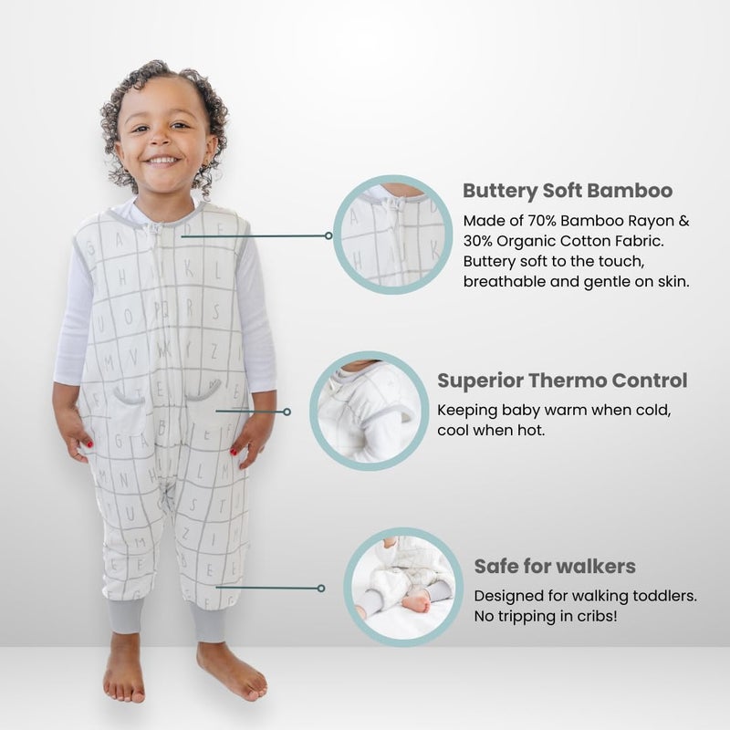 Tealbee Dreamsuit Toddler Sleep Sack with Feet - Walker Sleep Bag with Legs, Rayon made from Bamboo, All Season 1.2 TOG, 2-Way Zipper, 3T-4T - Alphabet - Image 1