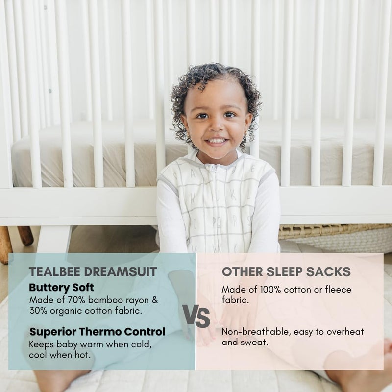 Tealbee Dreamsuit Toddler Sleep Sack with Feet - Walker Sleep Bag with Legs, Rayon made from Bamboo, All Season 1.2 TOG, 2-Way Zipper, 3T-4T - Alphabet - Image 2