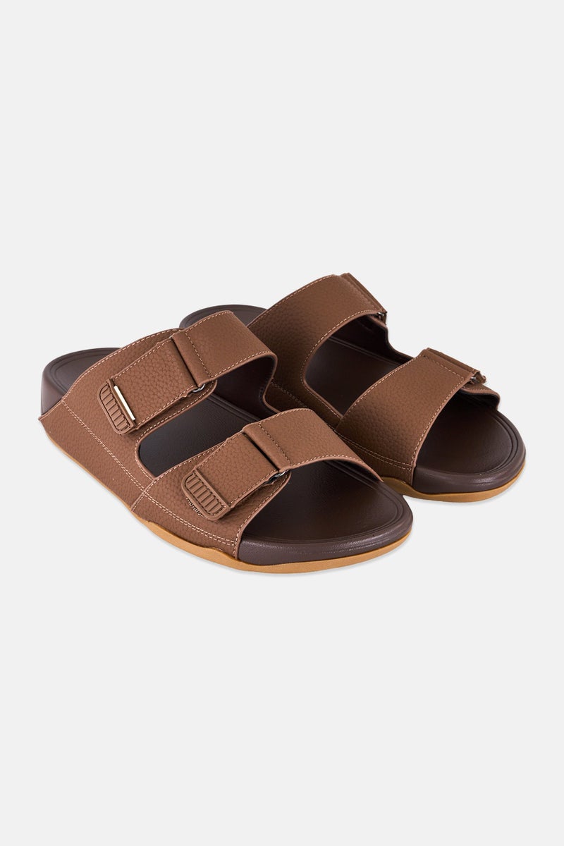 English Laundry Men Two Strap Slip On Arabic Sandals, Dark Brown  - Image 1