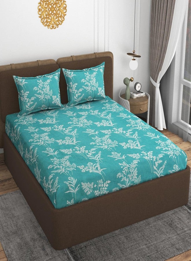 VOMZER Cotton King Size Flat Bedsheet for Double Bed, 1 Cotton Bed Sheet Double Bed (90x100 Inches) with 2 Pillow Cover, Aqua - Image 5