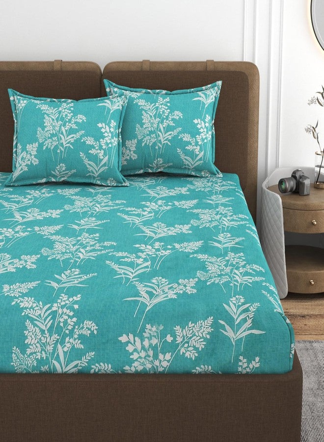 VOMZER Cotton King Size Flat Bedsheet for Double Bed, 1 Cotton Bed Sheet Double Bed (90x100 Inches) with 2 Pillow Cover, Aqua - Image 2