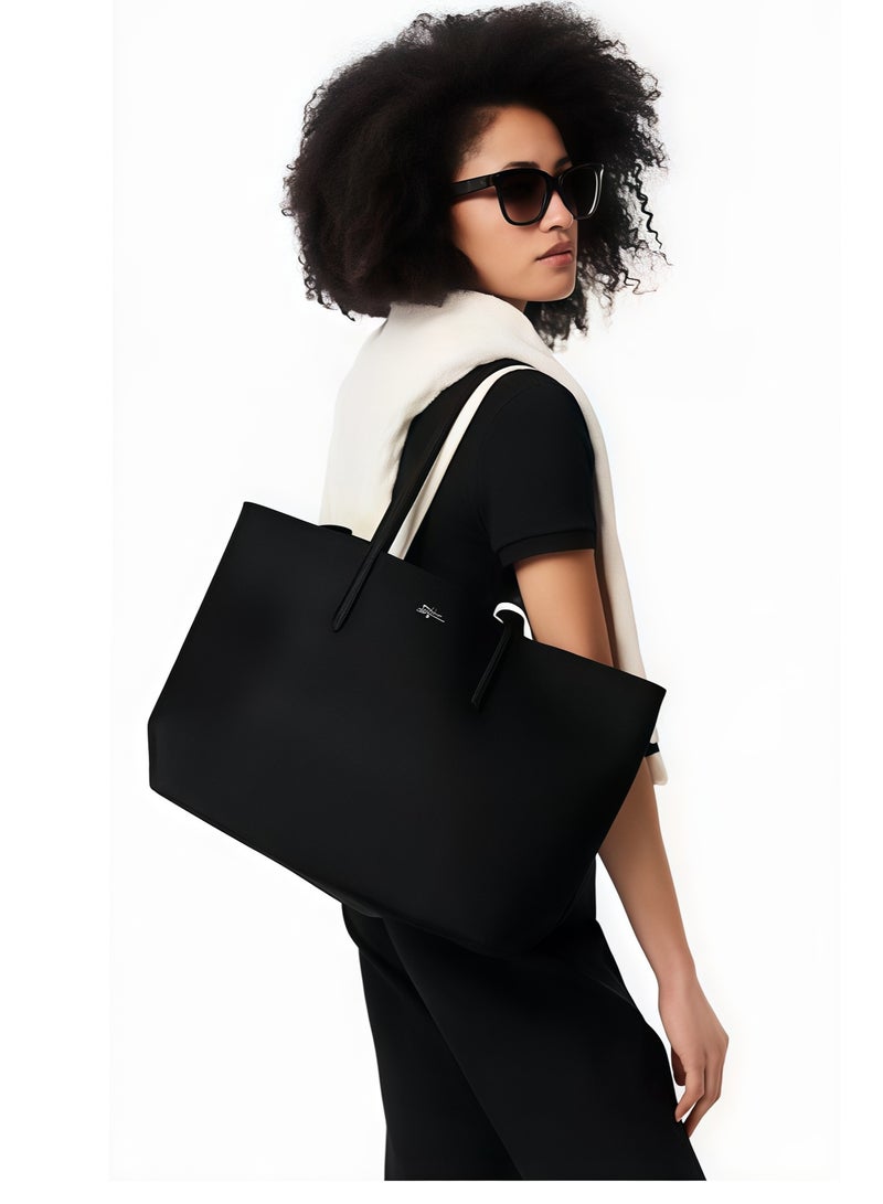 لاكوست حقيبة يد ذات وجهين ذات نغمتين كبيرة السعة، أنيقة متعددة الوظائف، أبيض/أسود - Image 2