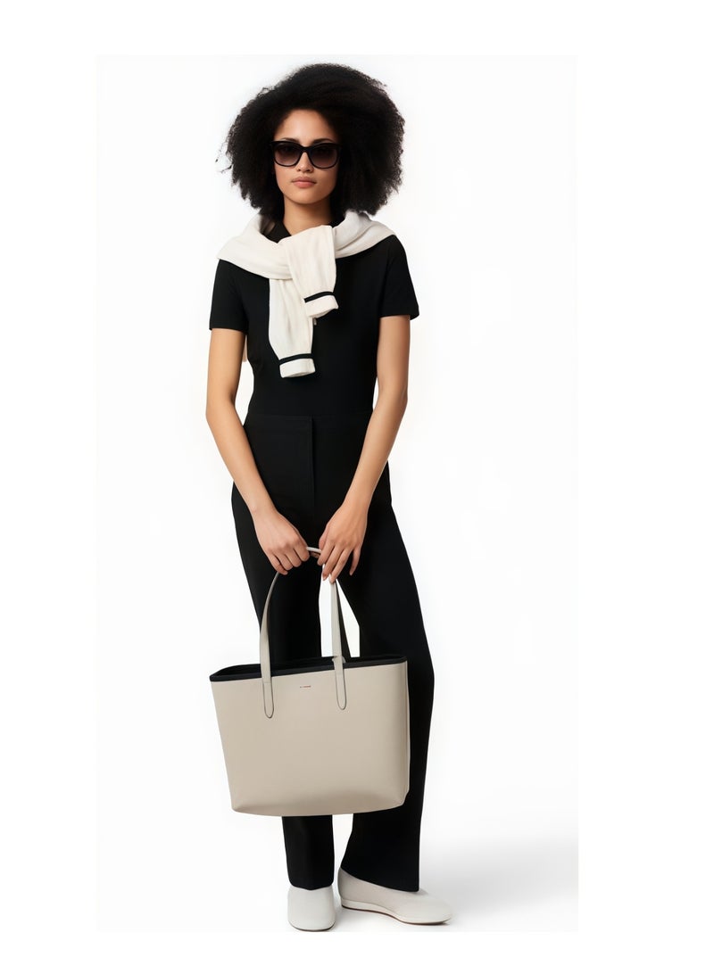 لاكوست حقيبة يد ذات وجهين ذات نغمتين كبيرة السعة، أنيقة متعددة الوظائف، أبيض/أسود - Image 3