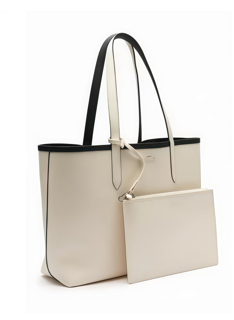 لاكوست حقيبة يد ذات وجهين ذات نغمتين كبيرة السعة، أنيقة متعددة الوظائف، أبيض/أسود - Image 4