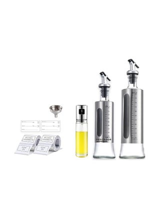 PESCADOR Olive Oil Sprayer for Cooking with Pre-printed Labels, Dispenser Bottle Glass, Baking, Roasting, Grilling, 100 ml, 300 ml & 500 ml, Set of 3 Silver - pzsku/ZDBFAE43F448DDAA33483Z/45/_/1711531385/8a9a1919-bada-47b4-8d85-3049727cb3cb