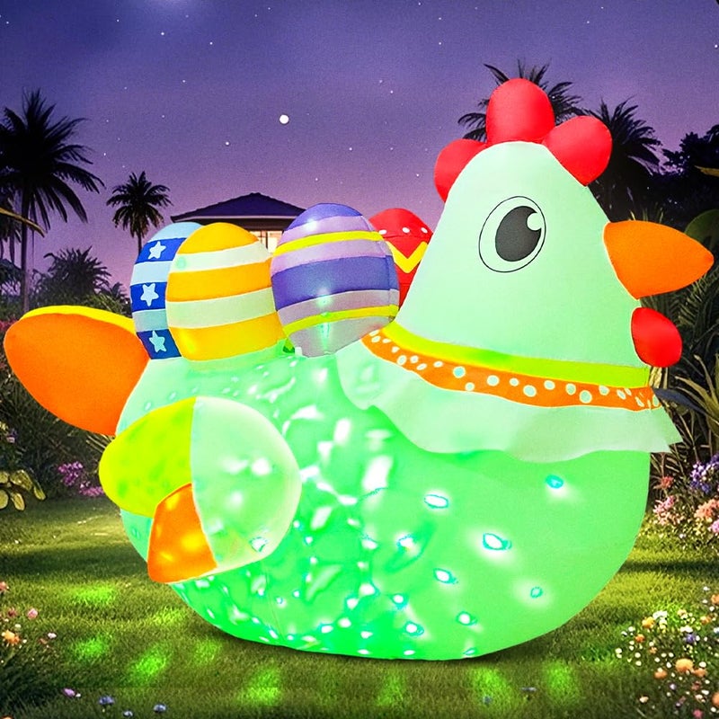 KOOY [Built-in Colorful Lights] 6FT Long Easter Inflatable Outdoor Decoration Inflatable Chick with Eggs Blow Up Yard Decor for Lawn Garden Holiday Party - Image 3