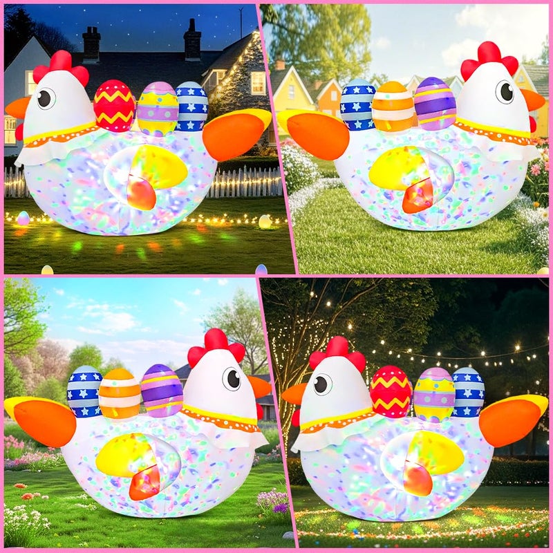 KOOY [Built-in Colorful Lights] 6FT Long Easter Inflatable Outdoor Decoration Inflatable Chick with Eggs Blow Up Yard Decor for Lawn Garden Holiday Party - Image 4