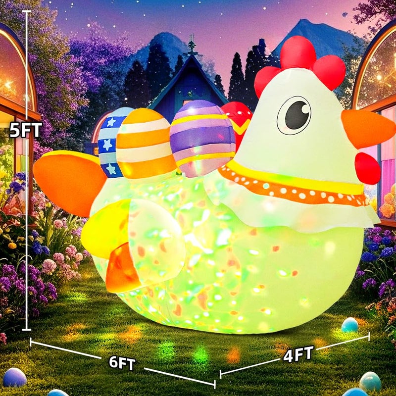 KOOY [Built-in Colorful Lights] 6FT Long Easter Inflatable Outdoor Decoration Inflatable Chick with Eggs Blow Up Yard Decor for Lawn Garden Holiday Party - Image 5