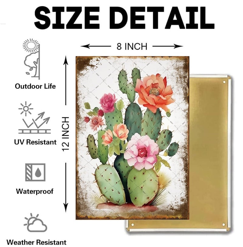 EMOHAT Succulent Bouquet Cactus Flowers Metal Tin Sign Green Leaves Decoration Botanical Cacti Floral Plants Retro Decor Poster Wall Art for Bedroom Backyard Yard Living Room 12x8 Inches - Image 2