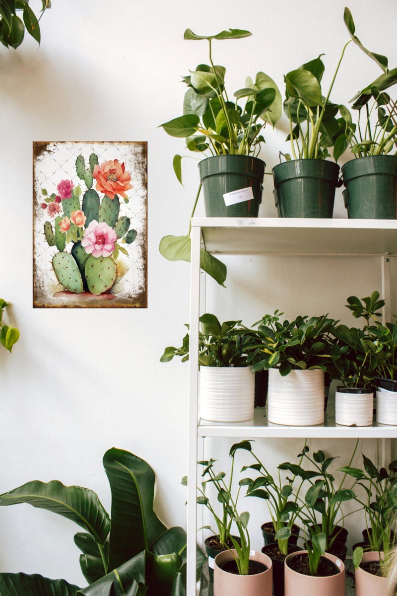 EMOHAT Succulent Bouquet Cactus Flowers Metal Tin Sign Green Leaves Decoration Botanical Cacti Floral Plants Retro Decor Poster Wall Art for Bedroom Backyard Yard Living Room 12x8 Inches - Image 3