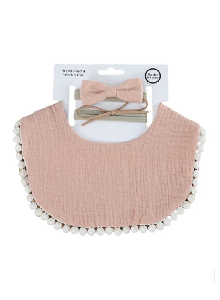 Bambimici -Sophia Set Of Baby Bib And Ribbon Headband Nude