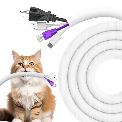 UOMTFAI Dog and Cat Cord Protector 10ft - 1/2inch, Flexible Cable Sleeve for Easy Cord Management, Protects Cables from Pets Chewing, Ideal for USB, Power, Audio and Video Cords - White - Image 1