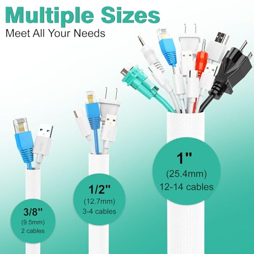 UOMTFAI Dog and Cat Cord Protector 10ft - 1/2inch, Flexible Cable Sleeve for Easy Cord Management, Protects Cables from Pets Chewing, Ideal for USB, Power, Audio and Video Cords - White - Image 4