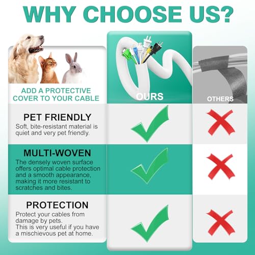 UOMTFAI Dog and Cat Cord Protector 10ft - 1/2inch, Flexible Cable Sleeve for Easy Cord Management, Protects Cables from Pets Chewing, Ideal for USB, Power, Audio and Video Cords - White - Image 2