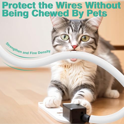 UOMTFAI Dog and Cat Cord Protector 10ft - 1/2inch, Flexible Cable Sleeve for Easy Cord Management, Protects Cables from Pets Chewing, Ideal for USB, Power, Audio and Video Cords - White - Image 3