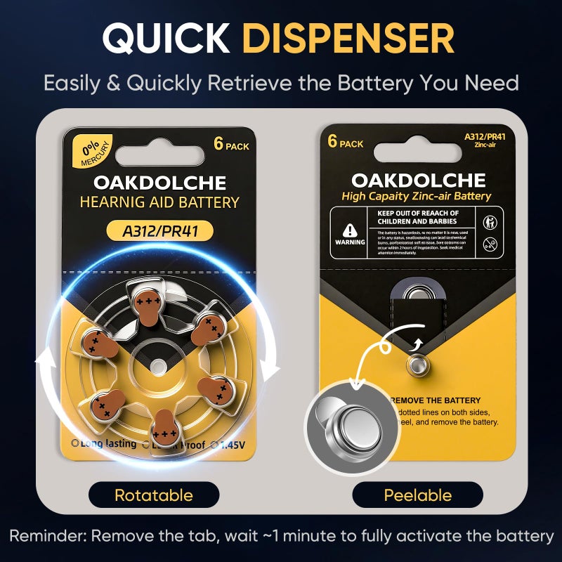 OAKDOLCHE Hearing Aid Batteries Size 312, 90 Count, Mercury Free Zinc Air, 1.4V Long Lasting & Easy to Open - Image 5