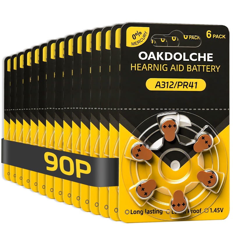 OAKDOLCHE Hearing Aid Batteries Size 312, 90 Count, Mercury Free Zinc Air, 1.4V Long Lasting & Easy to Open - Image 1
